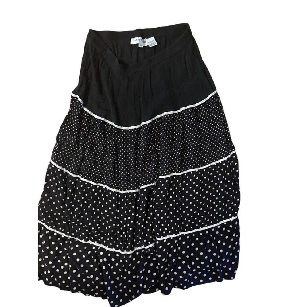 Cathy Daniels Women Black White Polka Dot Tiered Midi Skirt Rayon Size M Boho